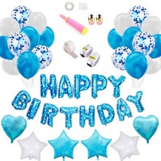 生日拉旗 藍白星星氣球組, 混合顏色, 1套
