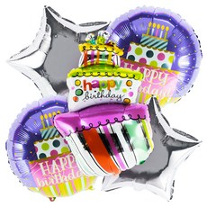 파티팡 원팩 생일은박풍선 3단케익 레인보우 부케 5p 세트, 혼합색상, 1세트