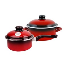 ELO 陶瓷湯鍋 紅色 2款, 混色, 單柄鍋 16cm+湯鍋 20cm