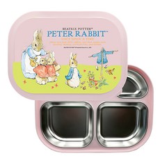 比得兔不鏽鋼餐盤便當盒組, 粉色3703, 餐盤+便當蓋, 1組