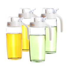 SINOGLASS 按壓開蓋式玻璃油罐 白色, 500毫升, 4入