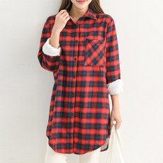 엄짱 임산부 비아르 체크 기모 롱 남방