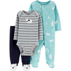 카터스 3피스 폴라 베어 바디수트 & 풋티드 팬츠 세트