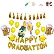 미니띠네 졸업 축하 와인 비어 글라스 가랜드 파티 세트, 골드, 1세트