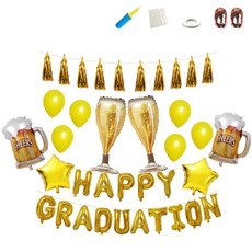미니띠네 졸업 축하 비어 글라스 가랜드 파티 세트, 골드, 1세트