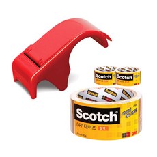 3M Scotch 包裝盒膠帶分配器 DP-300RD + 包裝膠帶 P50 棕色 48mm × 40m 3p 套組, 混色, 1套