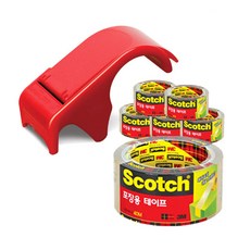 3M Scotch 包裝盒膠帶分配器 DP-300RD + 包裝膠帶 3650 透明 48mm × 40m 6p 套組, 混色, 1套