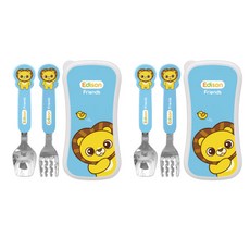 Edison 愛迪生 Friends 兒童餐具組, 藍色獅子, 湯匙 2入+叉子 2入+收納盒 2入, 1組