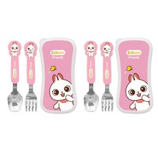 Edison 愛迪生 Friends 兒童餐具組, 粉色兔子, 2組