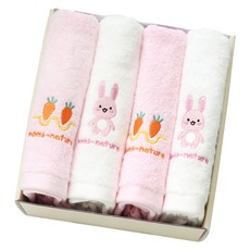 moms nature 嬰兒刺繡浴巾禮盒 2款 各2入, 白色 (Reni Me)、粉色 (Carat), 1套