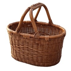 藤條店把手橢圓形野餐藤條籃 F205S 33 x 20 x 30 厘米, 混色, 1個