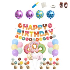 迷你띠네 甜甜圈拉旗生日派對套組, 混合顏色, 1套