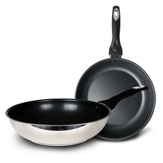 CooK&CooK Supreme IH感應爐適用不鏽鋼三層平底鍋 2種組, 混色, 平底鍋 28cm+深炒鍋 28cm