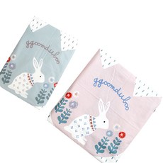 Ggoomduboo 兔子印花超細纖維冬季毯2件組, 薄荷綠+粉色
