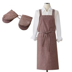 Bodeurae 素色X字形圍裙 + 廚房手套 2件組, 莫蘭迪粉, 1套