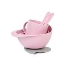 Lemondebebe 兒童吸盤碗組, 粉色, 飯碗+湯碗+杯子+湯匙+叉子+底座 2入