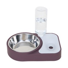 Petbowl 半自動基本款雙格寵物食器, 棕色, 1個