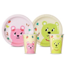 BLEEN Gombly 親子紙盤紙杯組 媽媽紙盤 180mm 10入 + 兒童紙盤 180mm 10入 + 紙杯 260 20入, 1套