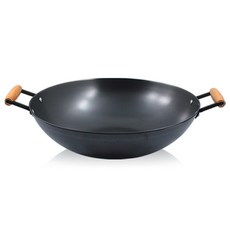 yummyon 木質雙柄鐵製中式炒鍋, 1入, 特大(直徑450mm*高120mm)