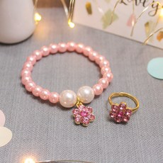 嬰幼兒粉紅花朵手鍊+戒指