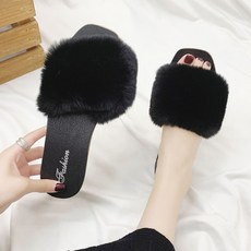 Market A 冬季羊毛絨毛平底拖鞋