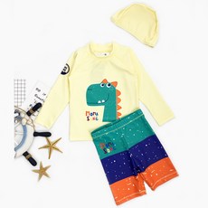 MOMA SONG 孩童恐龍印花防曬泳衣+泳褲+泳帽