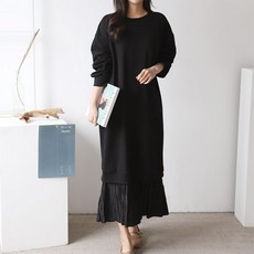 BONBONSTORY 假兩件式細褶擺孕婦連身裙