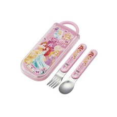 Skater 迪士尼幻燈片勺子+叉子+名字貼紙套組, 粉紅公主, 1套