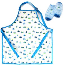 b fancy 孩童美藝防水圍裙袖套組, 藍色
