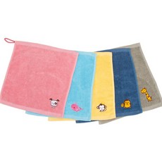 可掛式刺繡毛巾 5件組, 灰色+藍綠色+黃色+粉色+天藍色, 1組