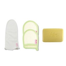 Oceantowel 搓澡手套 + 迷你潔膚巾 2入 + 韓方去角質皂套組 NO 02, 混合色, 1套