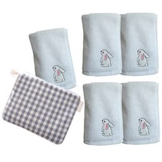 SEMOMS 幼稚園毛巾 5入+收納袋, 兔子款, 1組