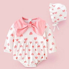 STARDOOR 女孩童蝴蝶結翻領愛心長袖包屁衣+帽子