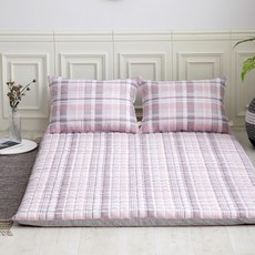 BONNIE LOUISE Voice 格紋細纖維絎縫床墊套+枕頭套, 粉色