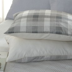 gBEDDING 格紋印花純棉枕頭套 2入+枕芯組 2入, 灰色的