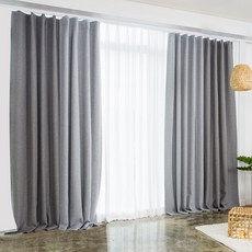 Home in Home 日常亞麻雙色遮光窗簾 2件組, 淺灰色 + 灰色