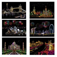 VICDREAM 各國彩色刮刮卡 6種 DIY著色本 A3 + 工具組, 混色, 1個