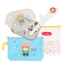 라온상사 보보 어린이식기 알찬세트B, 혼합 색상, ABS 교정젓가락 + 스텐 식판 + 식판 가방 + 슬라이드 지퍼백, 1개