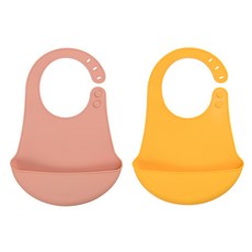 Dailylike 矽膠防漏圍兜組, 芥末黃+玫瑰粉, 2個, 1組