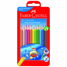 FABER-CASTELL 輝柏 水性色鉛筆+鐵盒, 12色, 1組