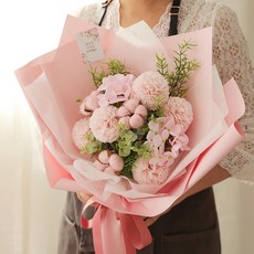 人造棉花香皂乒乓菊繡球花束, 粉紅色, 1個