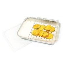 kitchen U 304不鏽鋼瀝油架盤組, 不鏽鋼調理盤(30cm)+濾油架+密封蓋, 1組