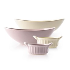 PRELUDE 奶油風寬口碗2款 + 便利醬料碗2款組合, 象牙白,粉紅色, 1套