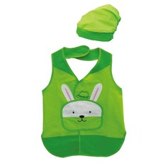 유니아트 유아용 멋쟁이토끼 앞치마 + 모자, 그린