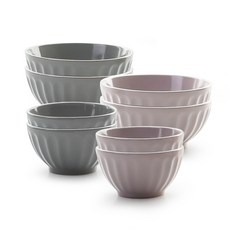 프렐류드 크리미 공기 2종 x 2p + 대접 2종 x 2p 세트, 핑크, 라이트 그레이, 공기 4p + 대접 4p, 8개