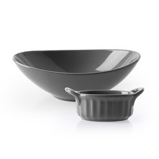 PRELUDE 義大利麵陶瓷橢圓寬碗+醬料碟, 木炭, 1套