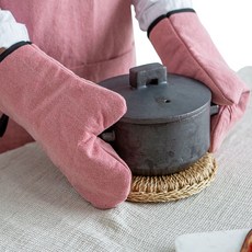 믹스앤매치 라비아 앞치마 H타입 + 주방장갑, 핑크, 1세트