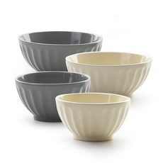 PRELUDE Creamy系列飯碗 2入+湯碗 2入, 象牙白+淺灰色, 飯碗 2入+大碗 2入