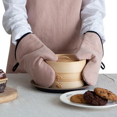 믹스앤매치 라비아 앞치마 X타입 + 주방장갑, 핑크베이지, 1세트