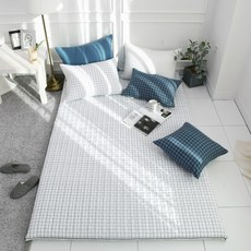 法蘭絨絎縫床墊套, 白色+海軍